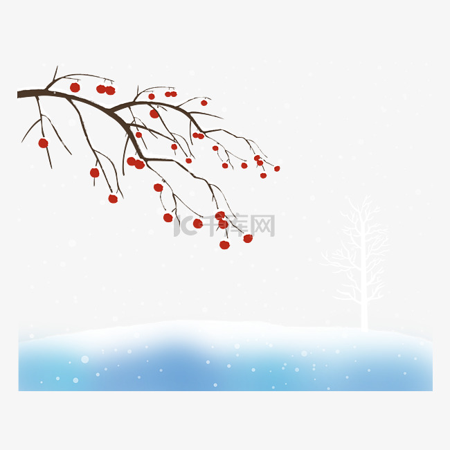 雪中的树枝和果实