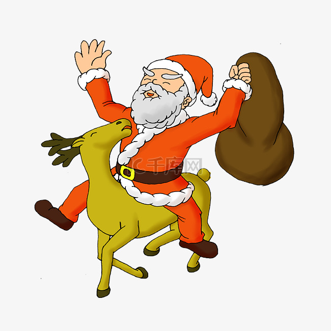 圣诞节红色卡通骑麋鹿的圣诞老人