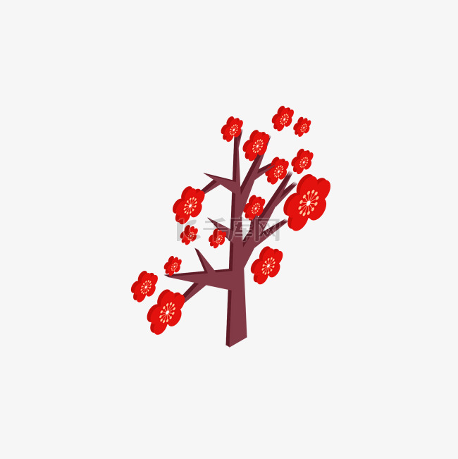 过年春节红色白色棕色唯美樱花树
