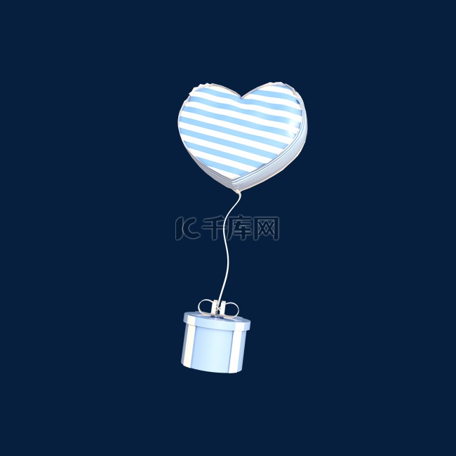 C4D立体蓝色小清新爱心轻气球