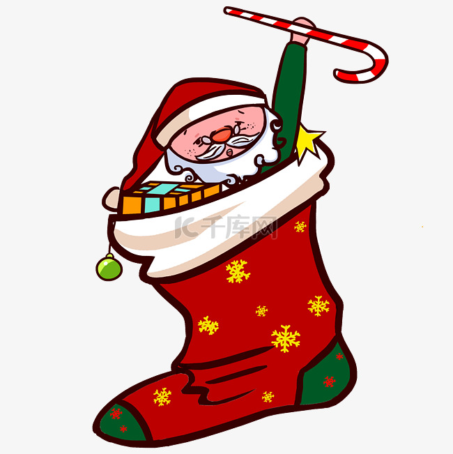 圣诞节圣诞老人袜子手绘插画
