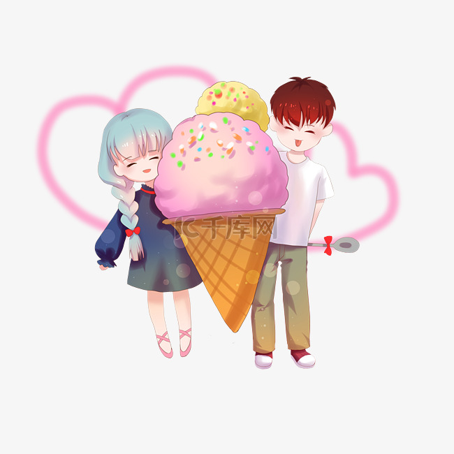 情人节浪漫情侣一起吃冰激凌吧