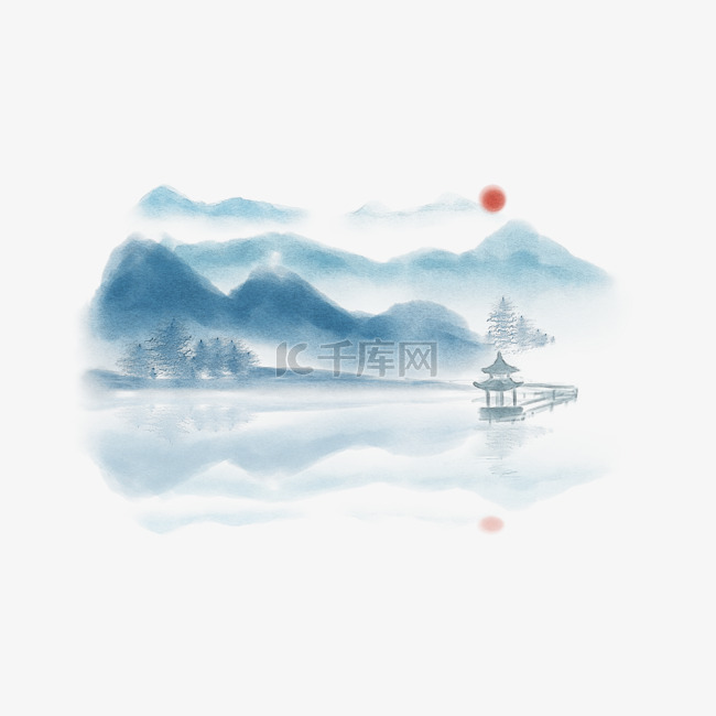 水墨山水手绘插画