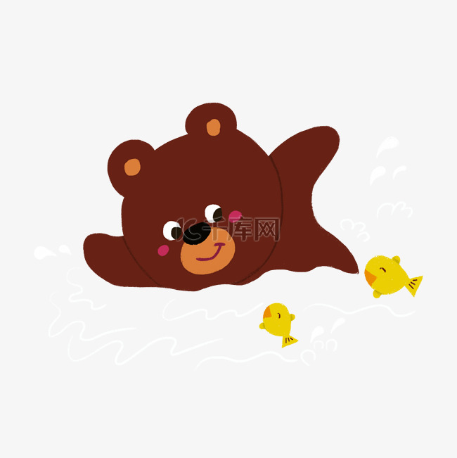 小熊学游泳插画