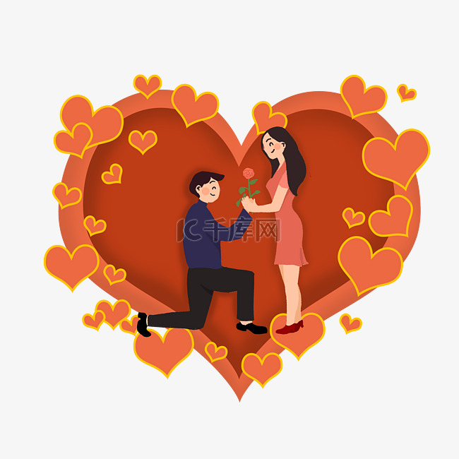 情人节卡通手绘求婚的情侣