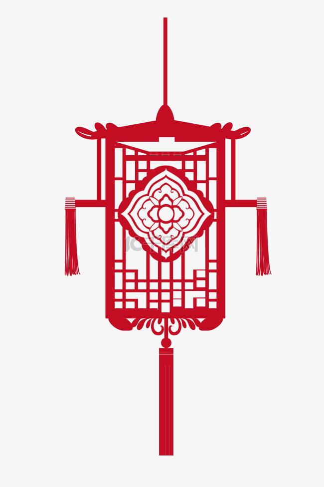 红色的宫灯剪纸插画春节新年新春