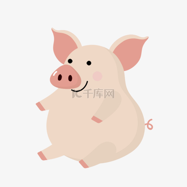 手绘卡通坐着的小猪插画