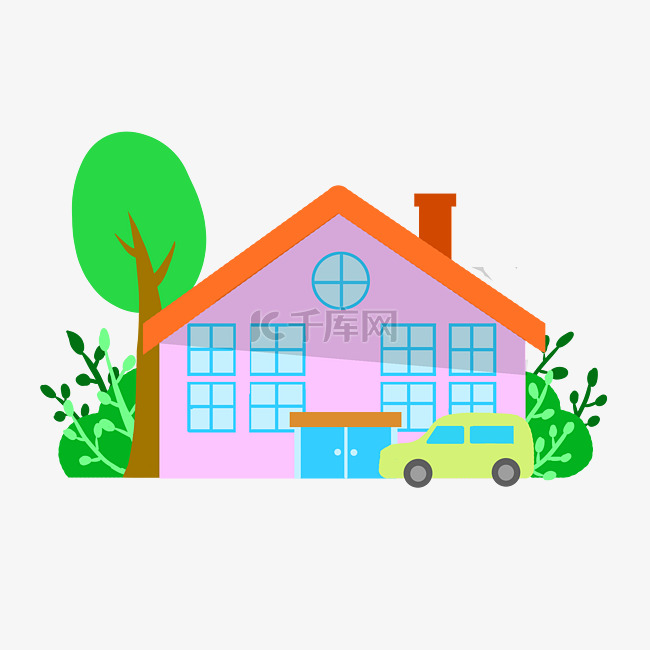 粉色小房子和植物