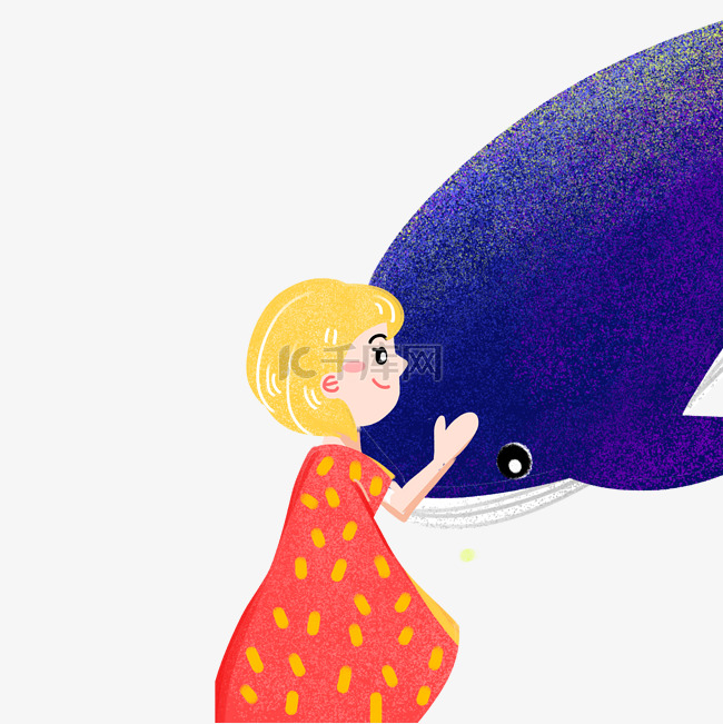 卡通鲸鱼和女孩免抠图