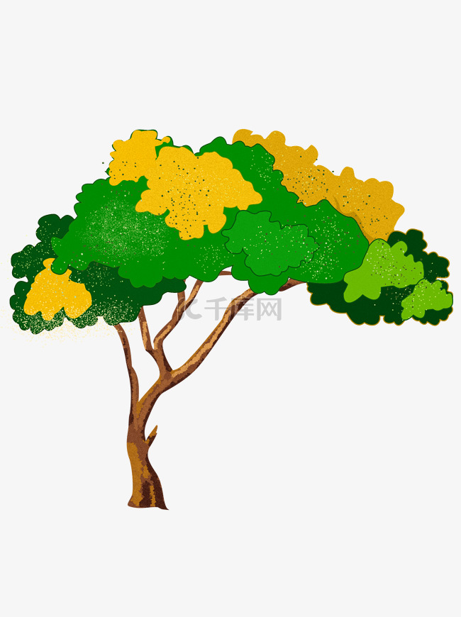 手绘黄绿色树木元素