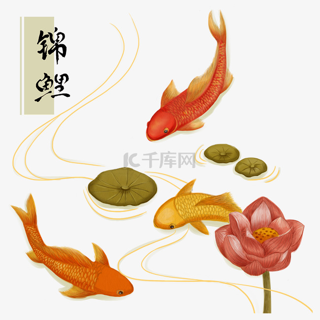 标题:农历幸运中国风锦鲤红鱼荷