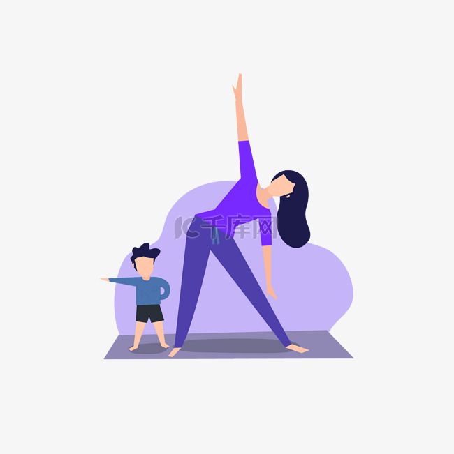 母子健身瑜伽运动插画