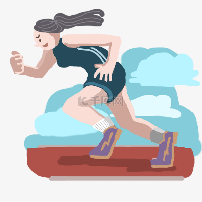 运动会蓝红卡通手绘女性跑步比赛