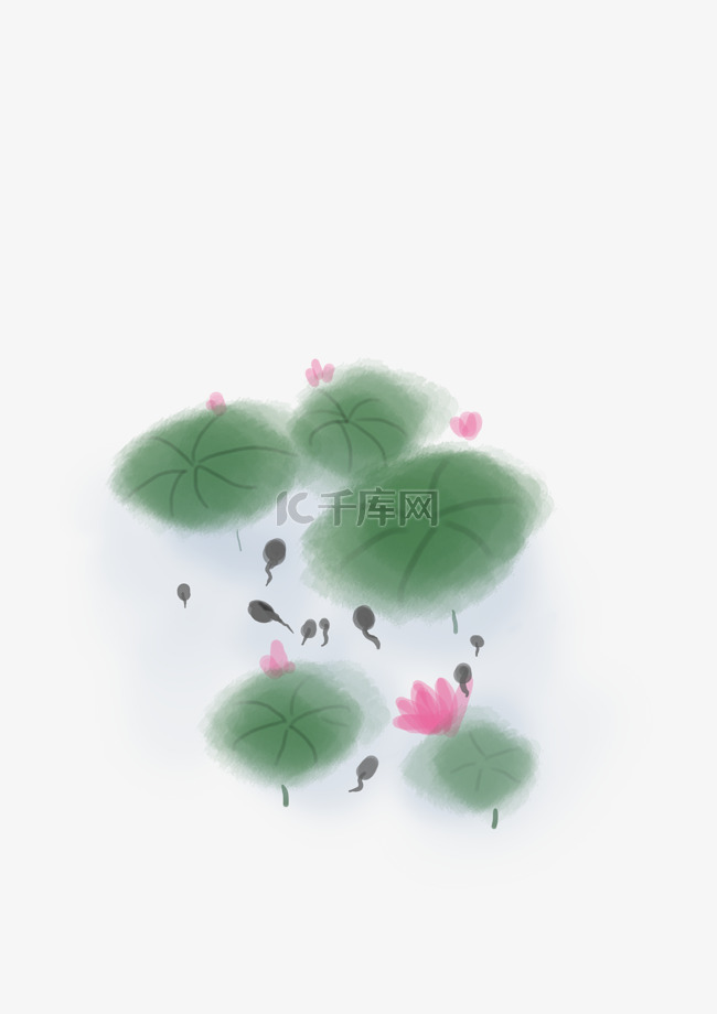 中国水墨蝌蚪和莲花
