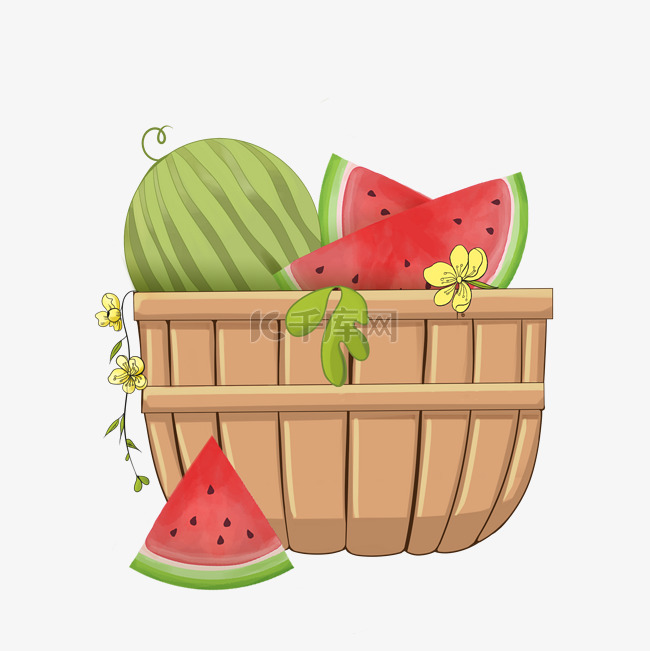 夏季暑假到来小清新水果篮西瓜