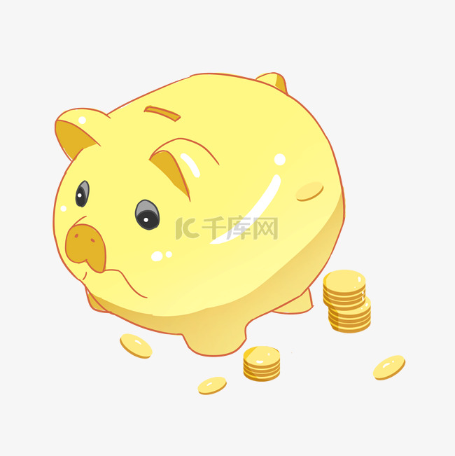 黄色小猪存钱罐插画