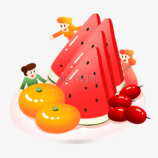 年夜饭水果拼盘插画