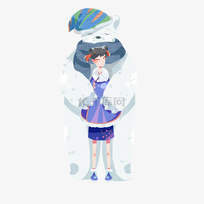 冬日暖心雪熊与小女孩