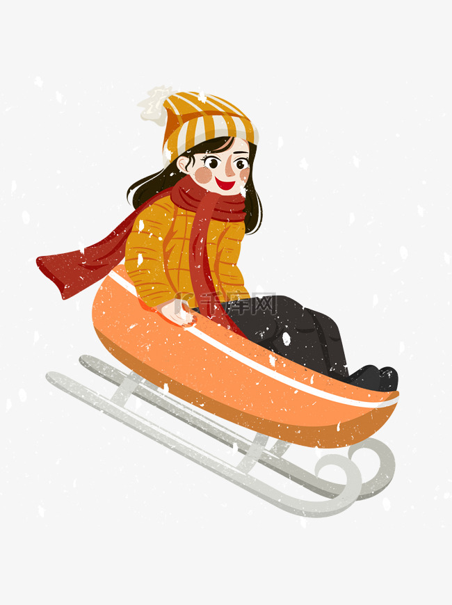 坐雪橇滑雪的女孩彩绘设计可商用