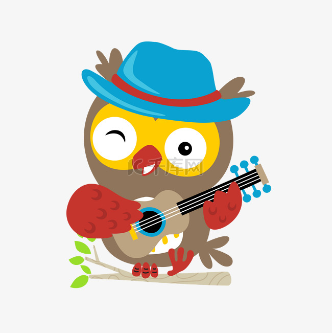 弹吉他的Q版猫头鹰矢量素材