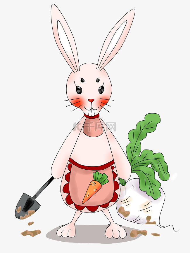 卡通手绘厚涂兔子拔萝卜可爱插画
