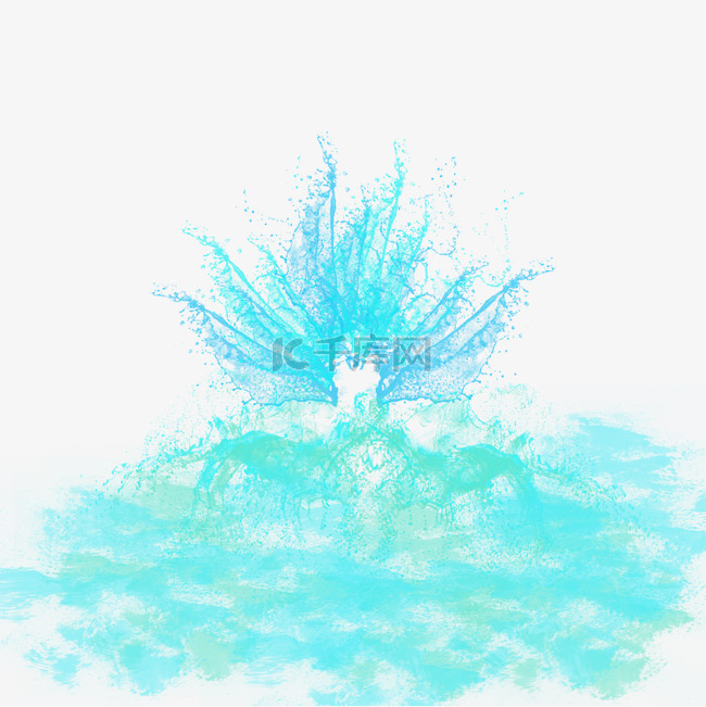 手绘蓝色海水水花设计