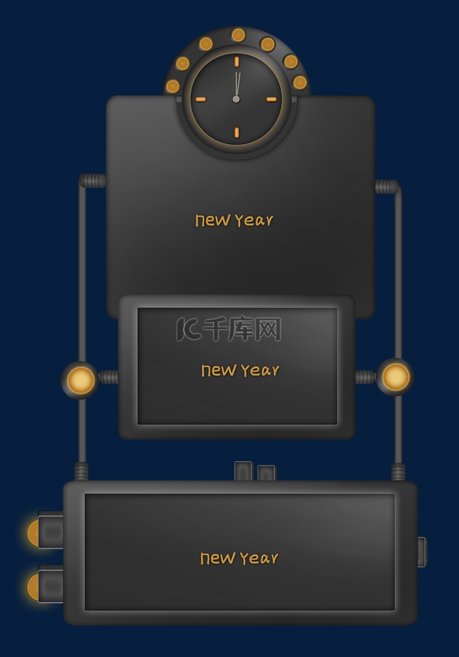 新年钟表黑金工业金属风文字框边