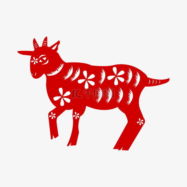 红色的动物剪纸插画