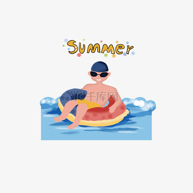 夏天海边男孩游泳