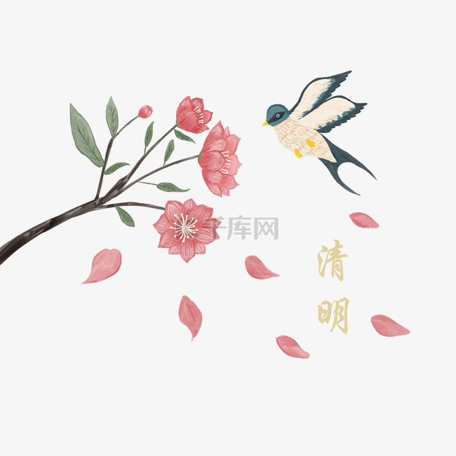 清明桃花燕子花鸟