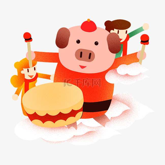 新年猪猪击鼓插画