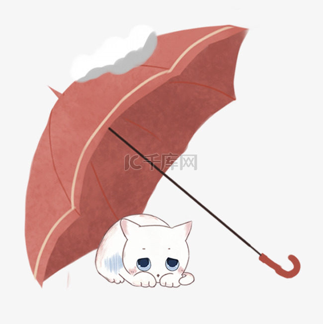 可爱卡通粉色伞下猫咪