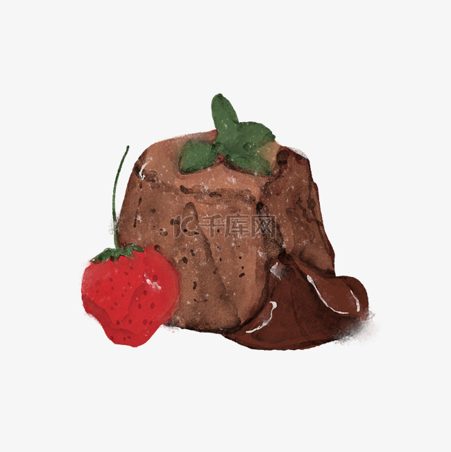 手绘水彩巧克力草莓水果蛋糕