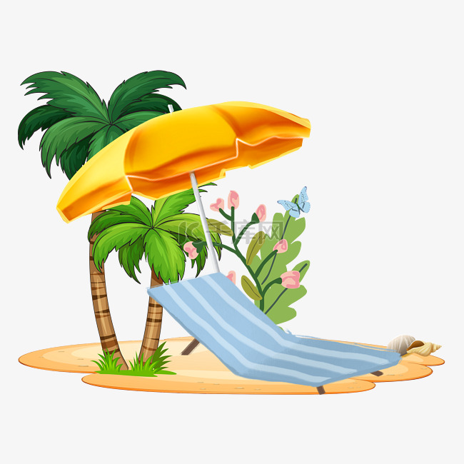 夏季手绘沙滩躺椅元素