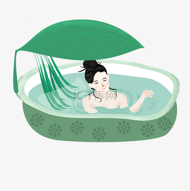 女性在池塘中沐浴免抠图