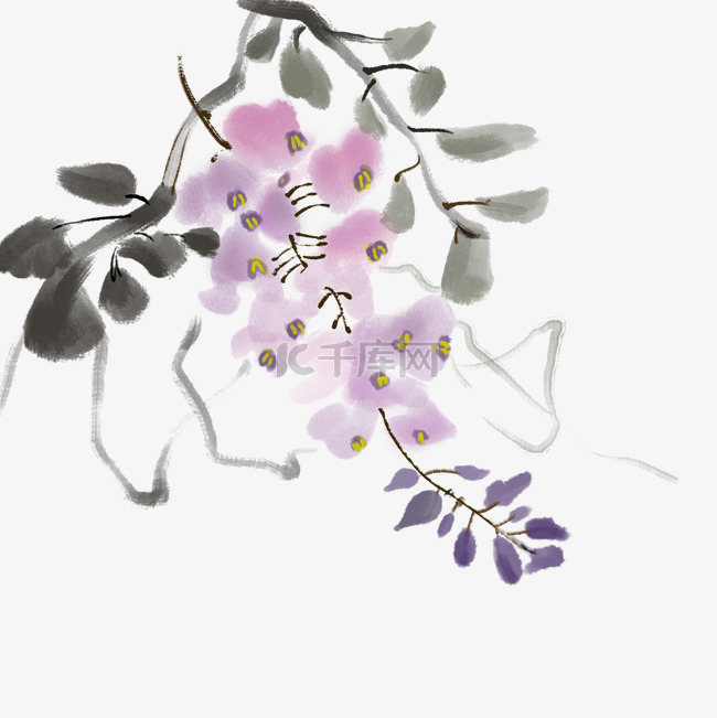 中国风手绘紫藤素材
