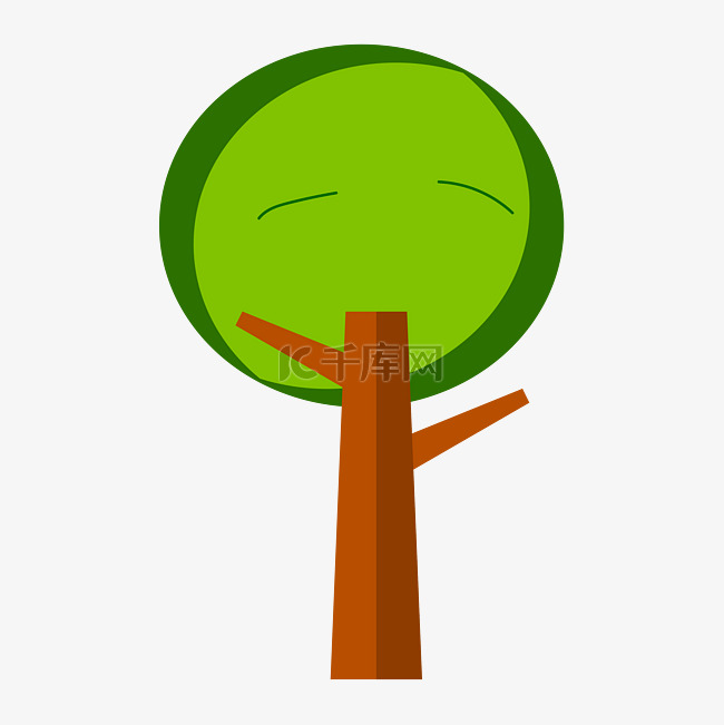 绿色圆形卡通小树