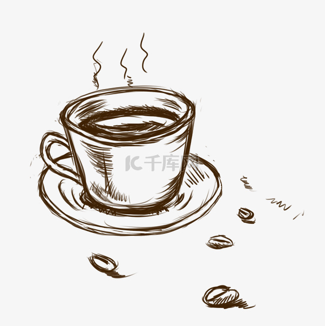 热热的线描咖啡插画