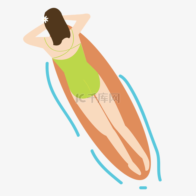 比基尼美女躺在滑板上