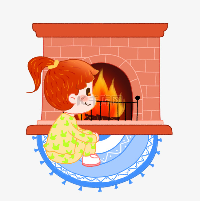 冬季烤火的小女孩