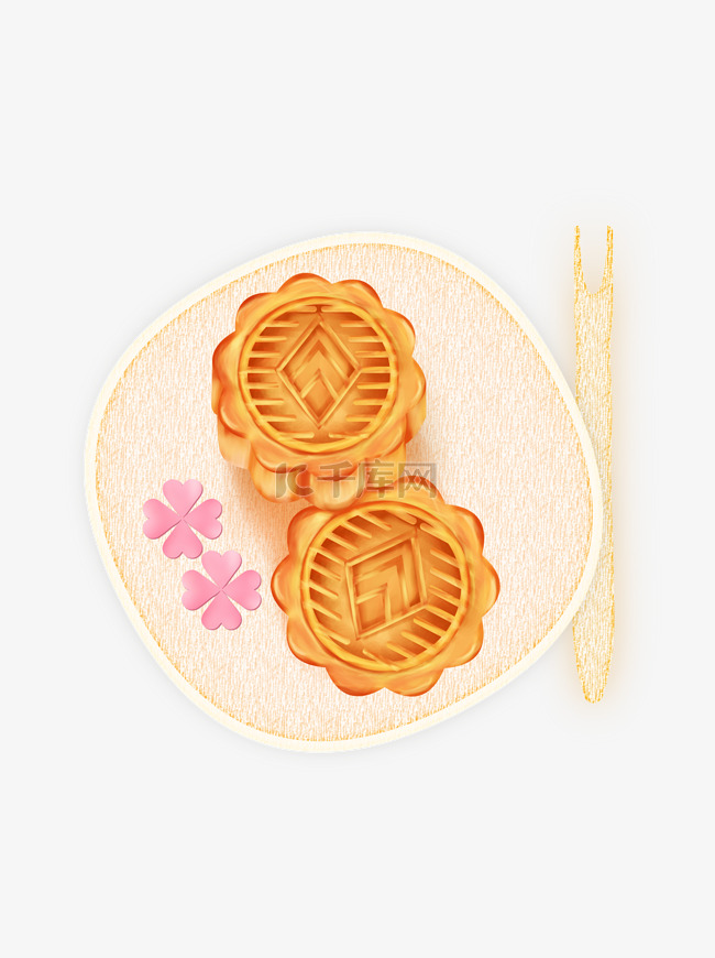 中秋节手绘花型月饼设计元素商用