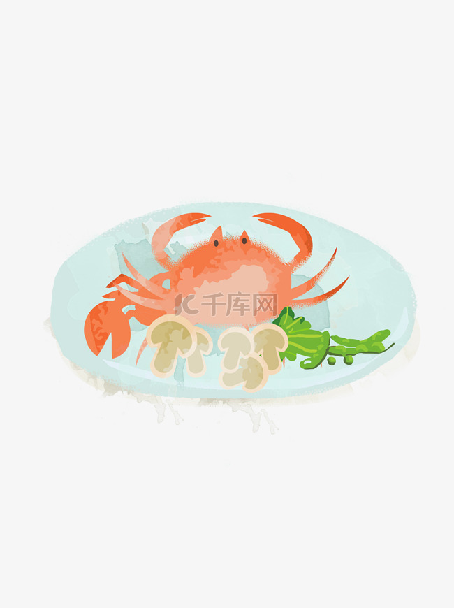 大闸蟹食物手绘小清新国外色
