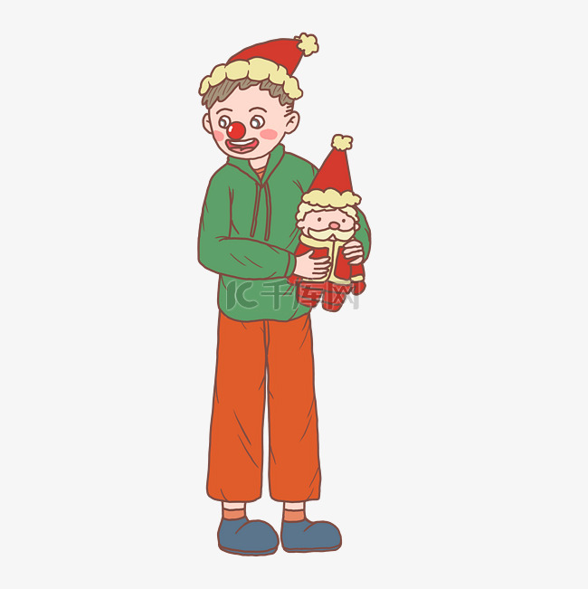 圣诞节手绘拿布娃娃和男孩