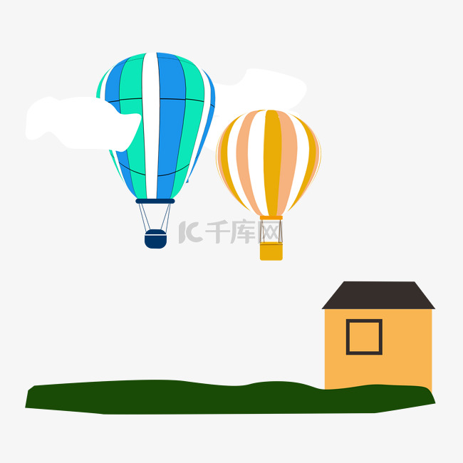 飞离地面房子的热气球