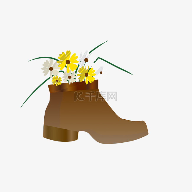 棕色高跟鞋花朵盆栽插画