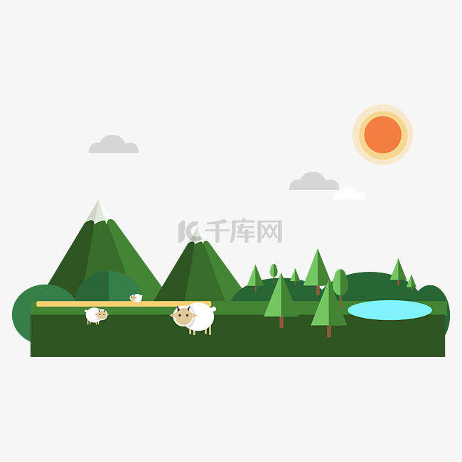 矢量手绘卡通风景