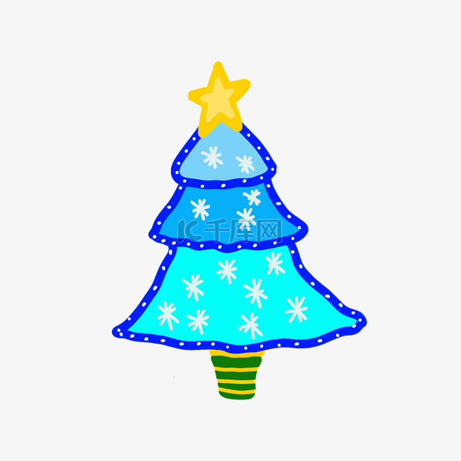 圣诞树下雪星星雪花蓝色PNG平