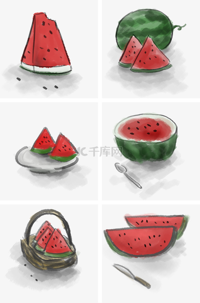 处暑中国水墨水果西瓜