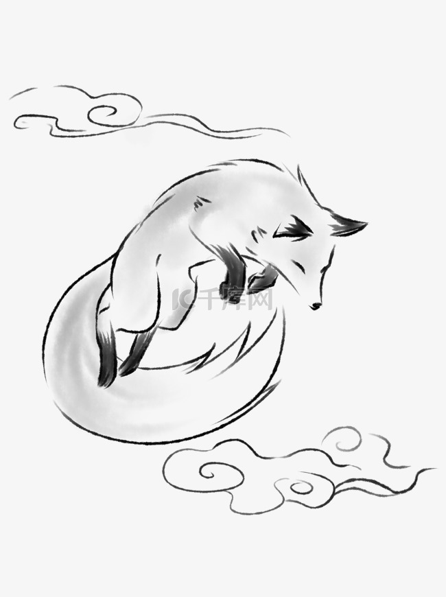 水墨动物可商用元素狐狸手绘中国