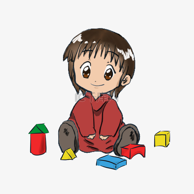 六一儿童节手绘小孩玩具积木坐姿